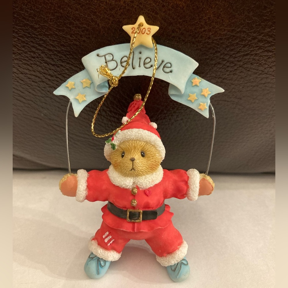 (3 for $40) CHERISHED TEDDIES Believe Banner Teddy Dated 2003 Ornament